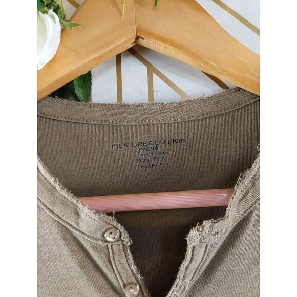 Filatures Du Lion Deluxe Tee Shirt Henley Long Sleeve Brown 100% Cotton Size L - Picture 5 of 8